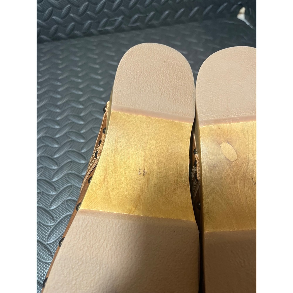 Isabel Marant Classic Thaile Clogs 41/11 Brown Leather Studded Wood Sole Mules - Picture 8 of 10